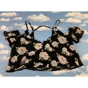 Forever 21 Black Floral Off the Shoulder Shirt Size S